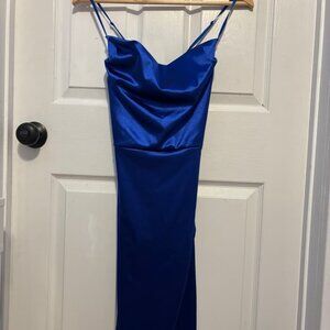 satin blue dress